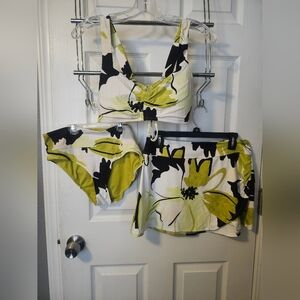 Three-Piece Floral Swim Set - White & Lime